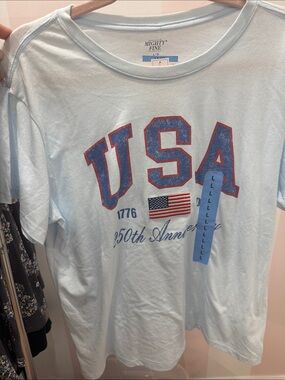Mighty Fine Light Blue USA Graphic Tee with Flag Detail